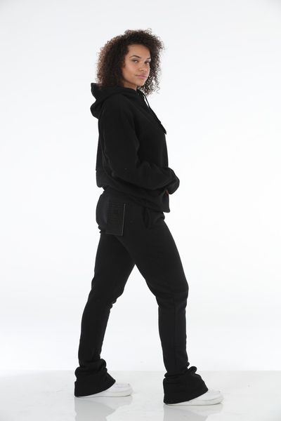 Black Stacked Flare Sweatsuit